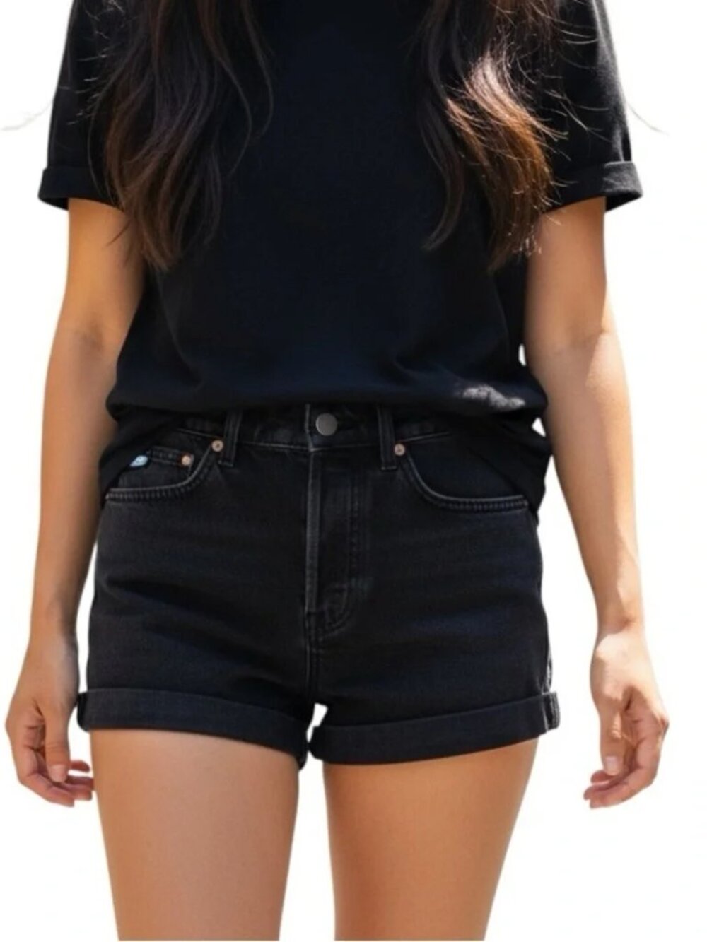 Raey Jean Shorts Cuffed 100% Organic Cotton Denim Button Fly Black NWT New 28